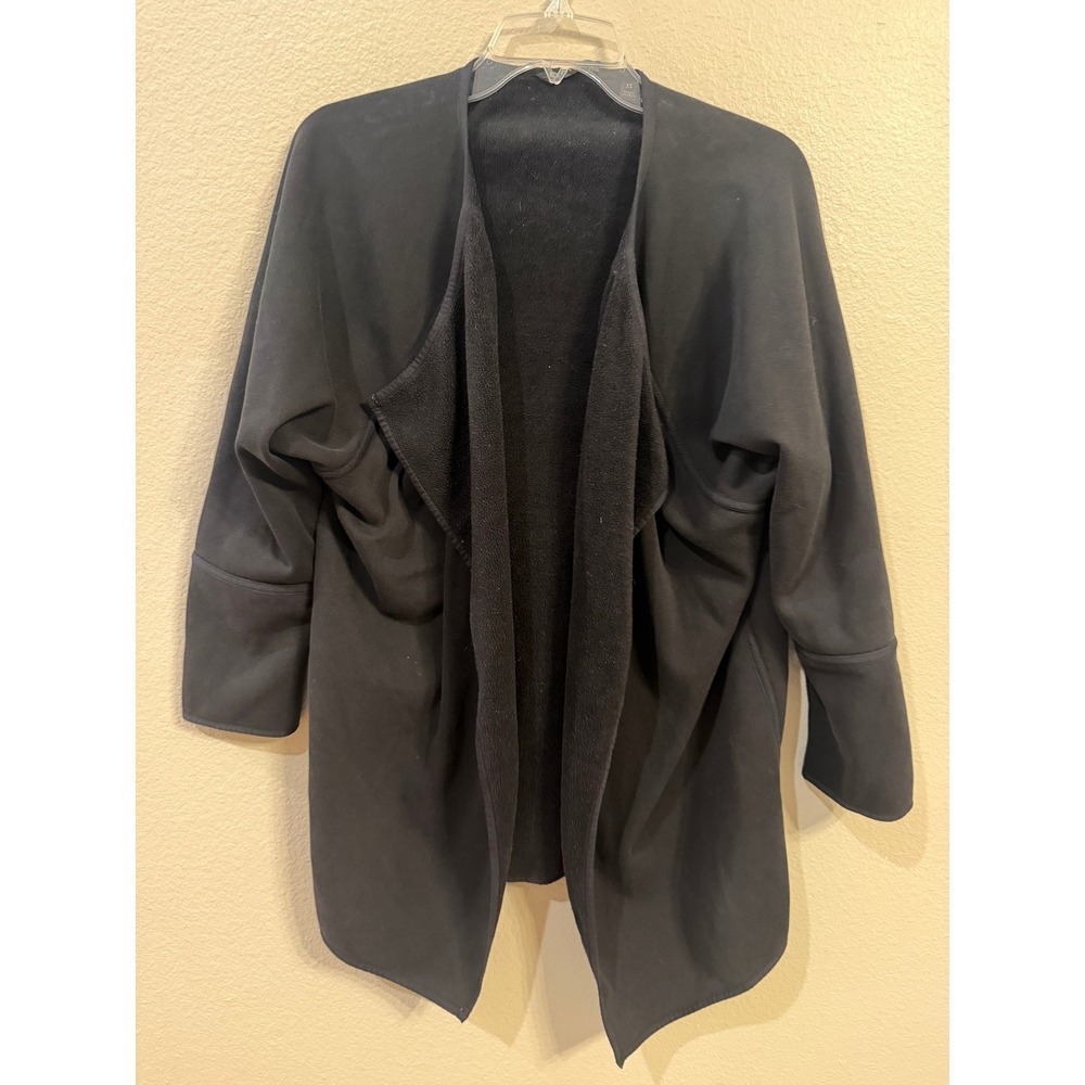 Athleta‎ Open Front Wrap Cardigan Women XS Black Excellent Fleece Lined Draped
